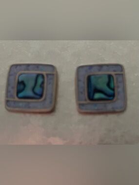 Abalone Inlay Square Stud Earrings with Iridescent Blues and Greens